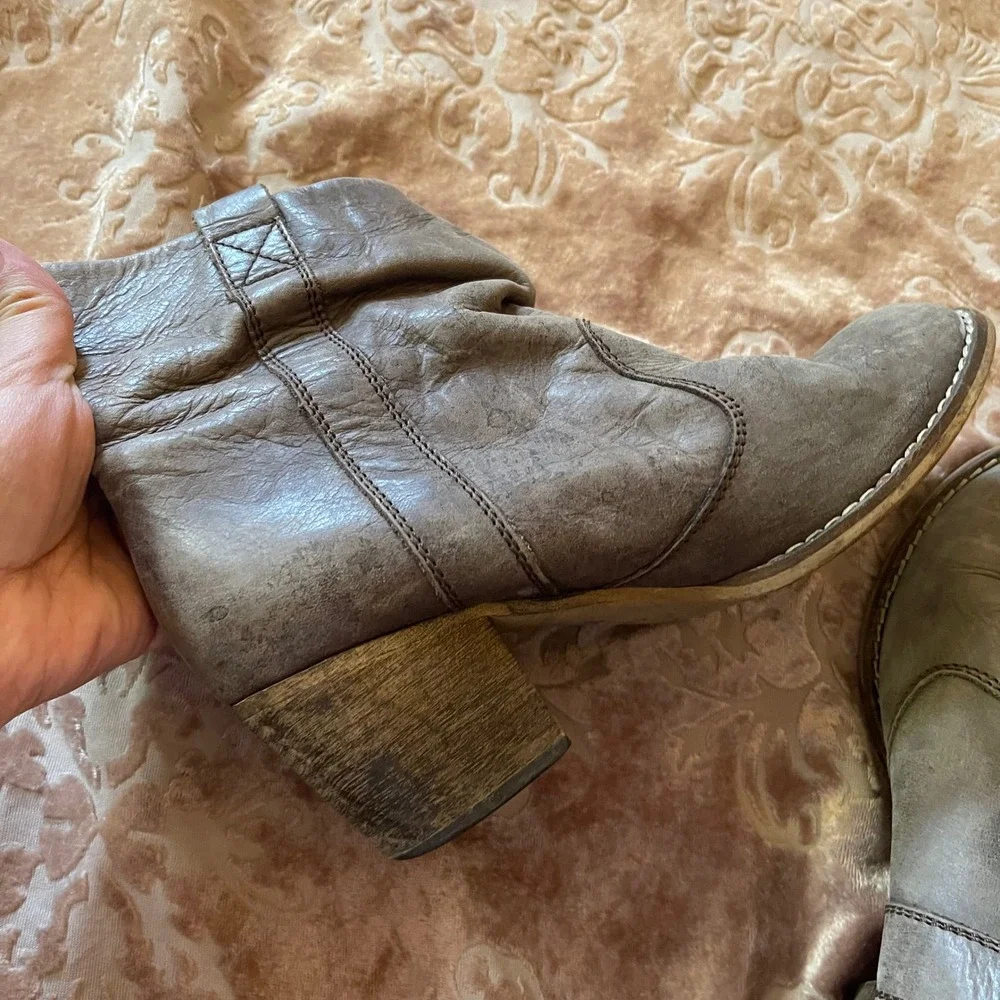 Sundance Leather Ankle Boots Women's‎ Taupe Stacked  Western boho Size 37
